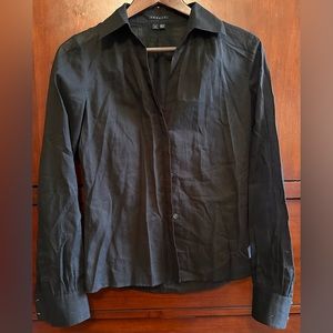 383. Ladies Theory Vintage Black Sheer Cotton Long Sleeve Button-down